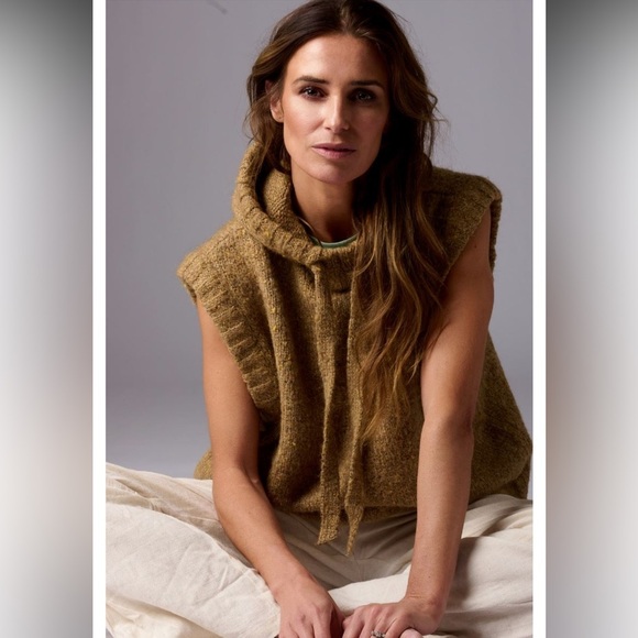 Zara Oversized Relaxed Fit Hoodie Sweater Sleeveless Vest Carmal Tan Neutral M - Picture 13 of 13